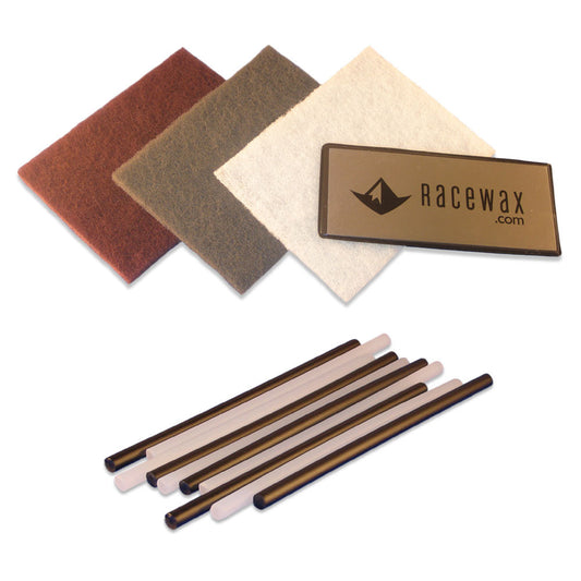 RaceWax Ptex Ski Base Repair Kit 5/5 clear/black p-tex, metal scraper, 3 3M pads - (RB-2391)