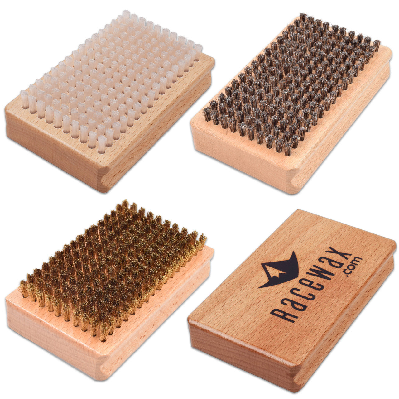 RaceWax Pro Ski Wax Hand Brush Kit: Nylon, HorseHair, Brass - (ZL