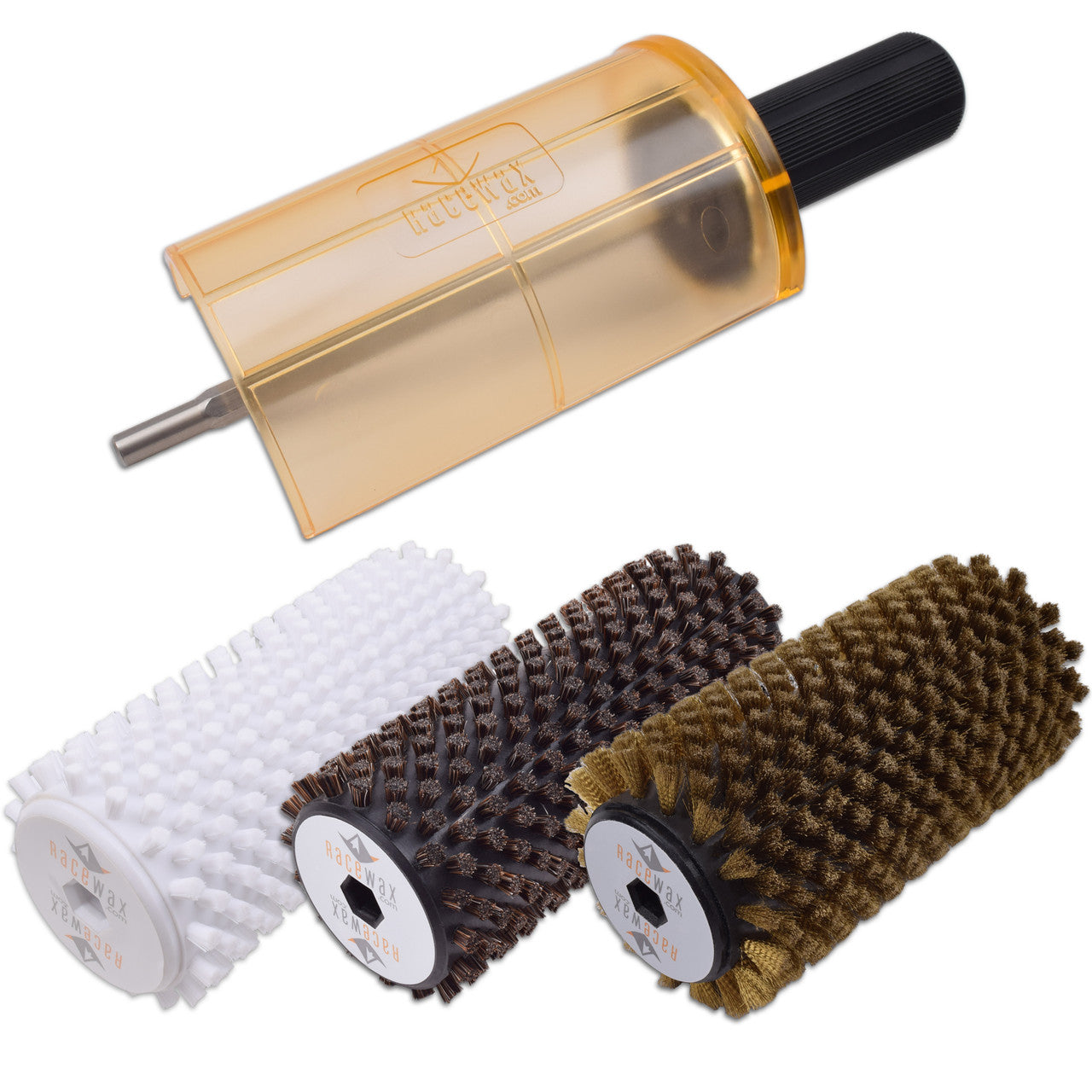 RaceWax 150mm Wide Roto Brush Ski Wax Kit SnapOut Quick-Change Axle  3 Brushes (Brass, Horse Hair and Nylon) For Waxing - (ZL-7150)