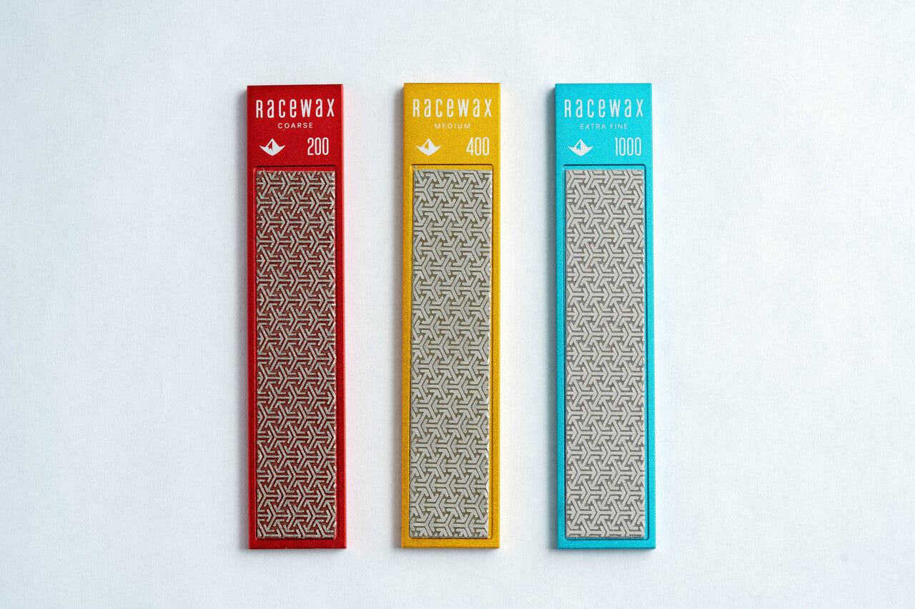 We are also offering in three grits currently.  Red - Coarse 200, Yellow - Medium 400 and Blue - X-Fine 1000