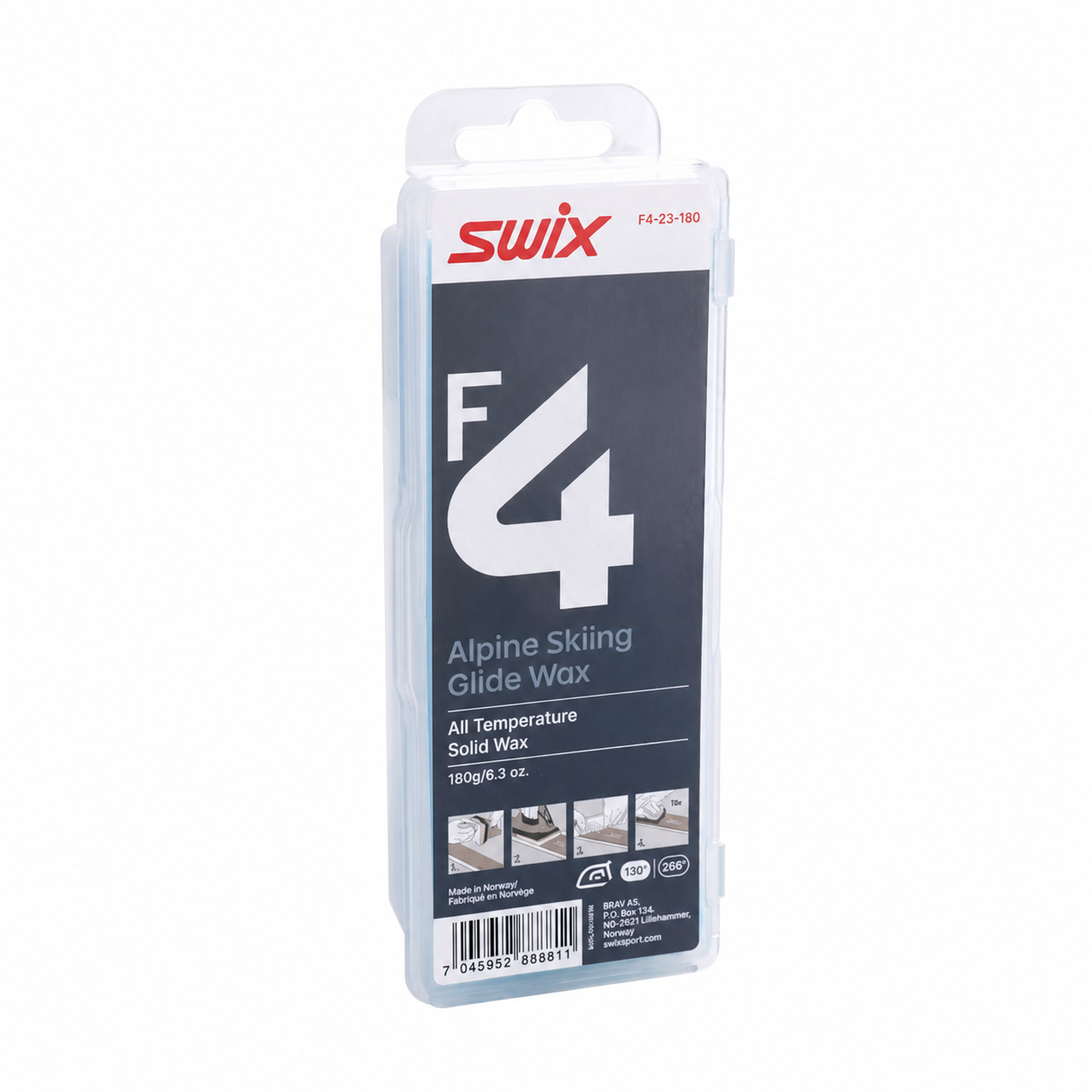Swix F4 New Formula Non-Fluoro Ski Wax Large 180 gram bar - (F4-23-180)