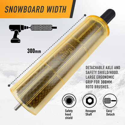 RaceWax 300mm Roto Brush Kit for Snowboard Tuning and Waxing with Brass, Nylon, Horsehair Brush and Axle-Shield
